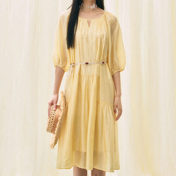 vintage resort style tencel yellow dress 1
