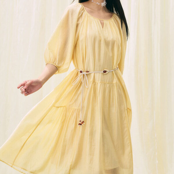 vintage resort style tencel yellow dress 3
