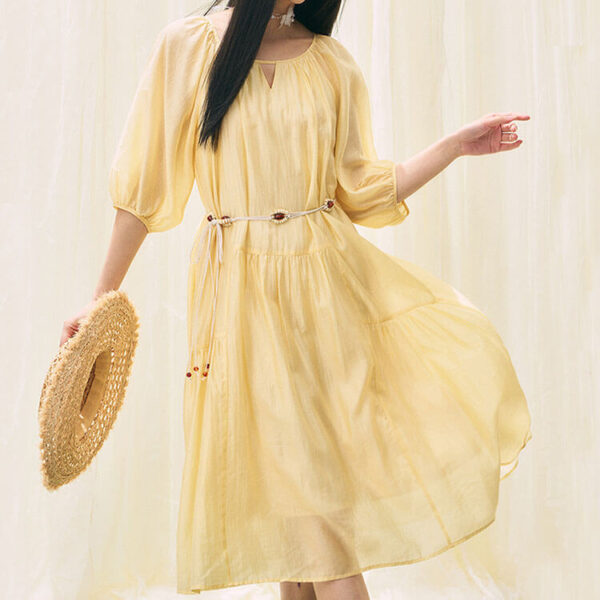 vintage resort style tencel yellow dress 4