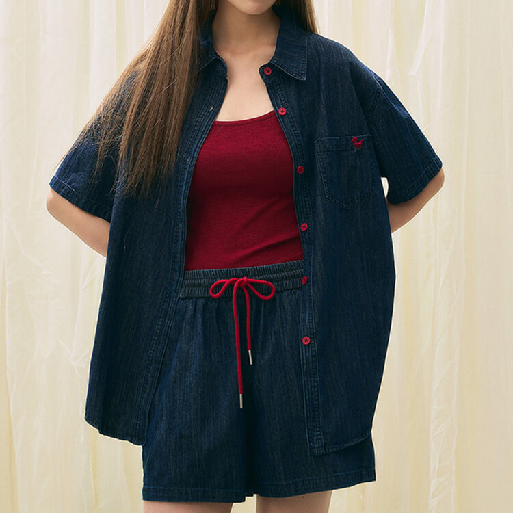 Vintage Washed Denim Top and Shorts Set