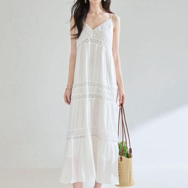 white hollow lace a line resort style dress 1