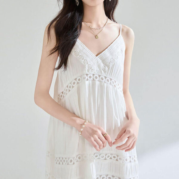 white hollow lace a line resort style dress 2