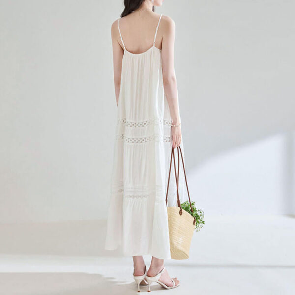 white hollow lace a line resort style dress 3