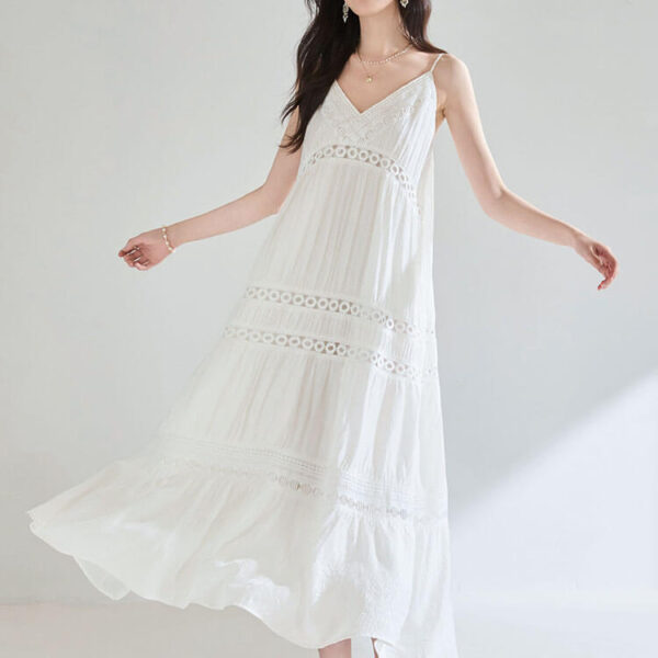 white hollow lace a line resort style dress 4
