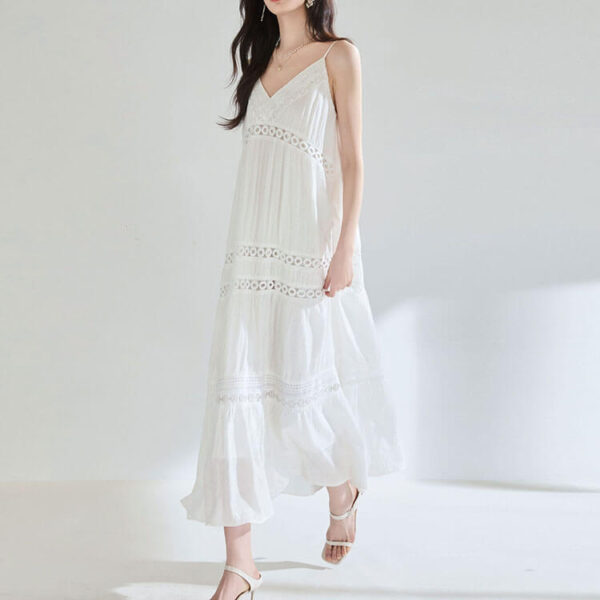 white hollow lace a line resort style dress 5