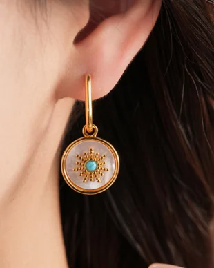 24k Gold-Plated Round Mother of Pearl Flower Ear Cuffs