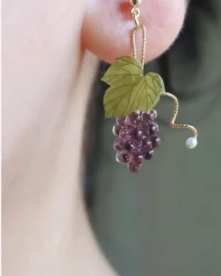 Handmade resin grape mismatched earrings