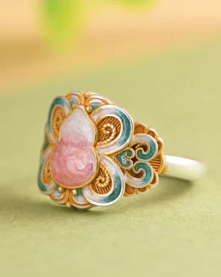 999 Silver Hollow Gourd Ring with Fish Scale Carving