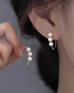 999 Silver Pearl Drop Ear Hooks
