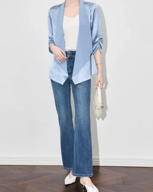 Acetate Satin 3/4 Sleeve Blazer