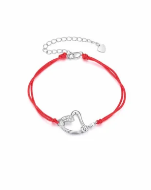 Adjustable Red String S925 Sterling Silver Heart Bracelet