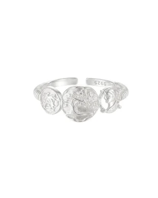 Ancient Greek Intaglio Signet Ring – 925 Sterling Silver Adjustable Open Band