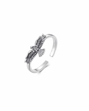 Antique Carved Eagle Adjustable Sterling Silver Ring (Unisex)