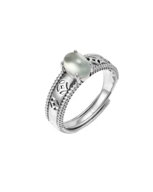 Antique-inspired Prehnite Openwork Ring in S925 Pure Silver