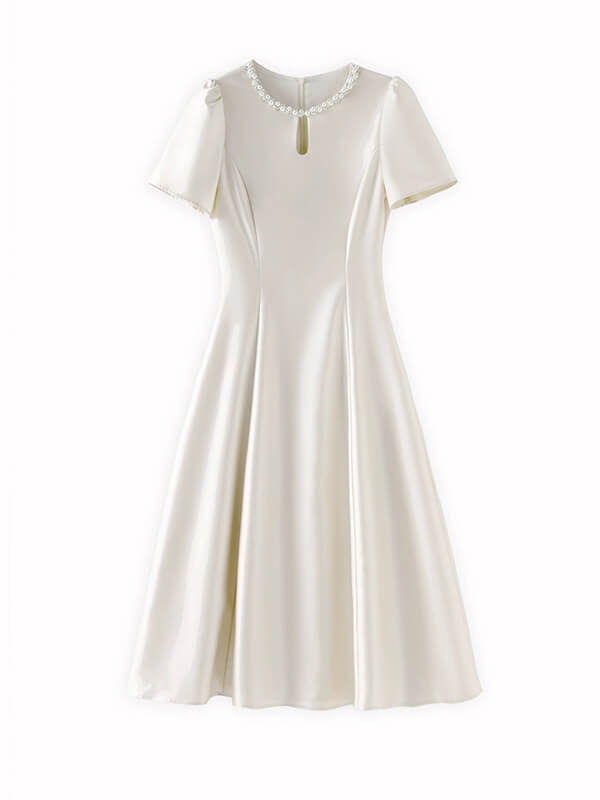 Apricot Beaded Waist-Cinching Dress