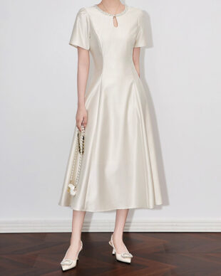 Apricot Beaded Waist-Cinching Dress