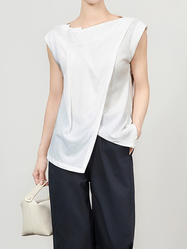 Avant-Garde Pleated Layered Asymmetric Top