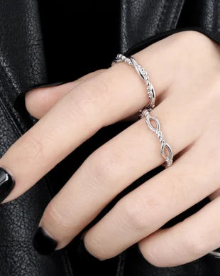 Ball Chain Wrapped Openwork Sterling Silver Ring