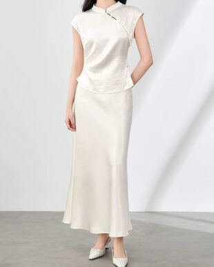 Beaded Asymmetric Wrap Top and Skirt Set
