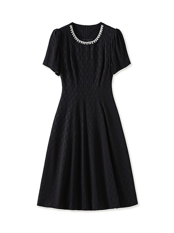 Beaded Jacquard Cocktail Dress