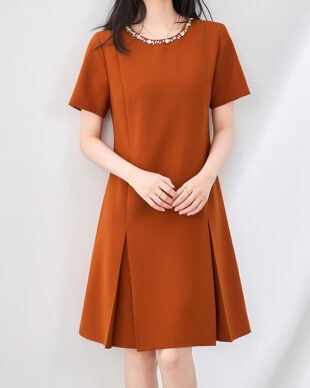 Beaded Waist-Cinching Pleated A-Line Dress