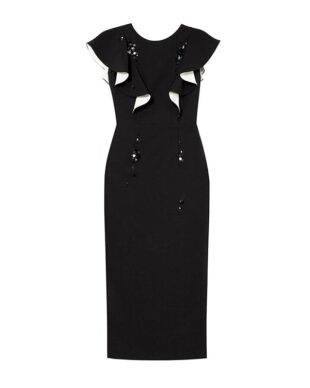 Black Flounce-Sleeve Fitted Party Dress