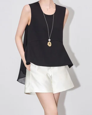 Black Irregular Round Neck Top