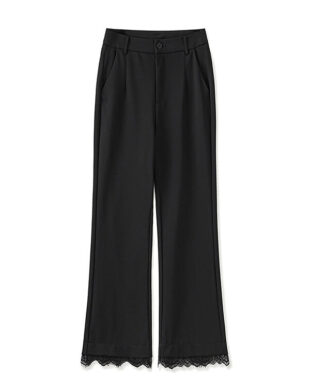 Black Slight Flare Dress Pants with Lace Trim