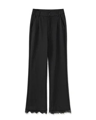 Black Slight Flare Dress Pants with Lace Trim