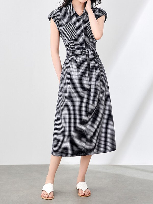 Utility Pocket Sleeveless Gingham Dress - Women's Black White Check Day to Night Outfit