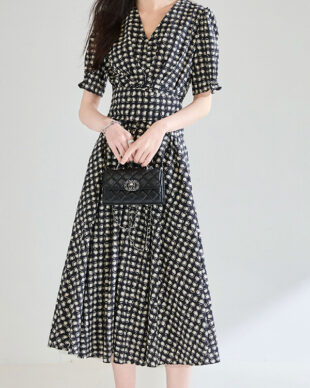 Black and White Gingham Lace-Up Dress