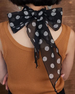Black Polka Dot 100% Silk Long Scarf