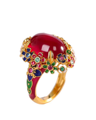 Blue Enamel Ruby Ring