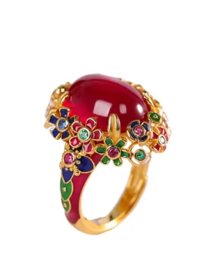 Blue Enamel Ruby Ring