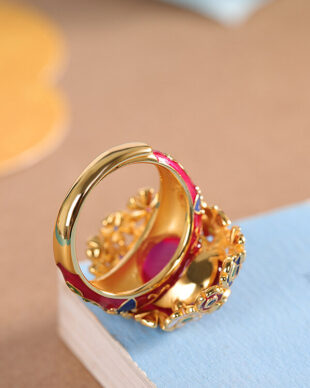 Blue Enamel Ruby Ring