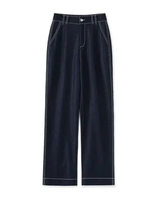 Blue High-Rise Straight Wide-Leg Jeans