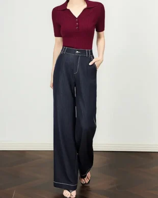 Blue High-Rise Straight Wide-Leg Jeans