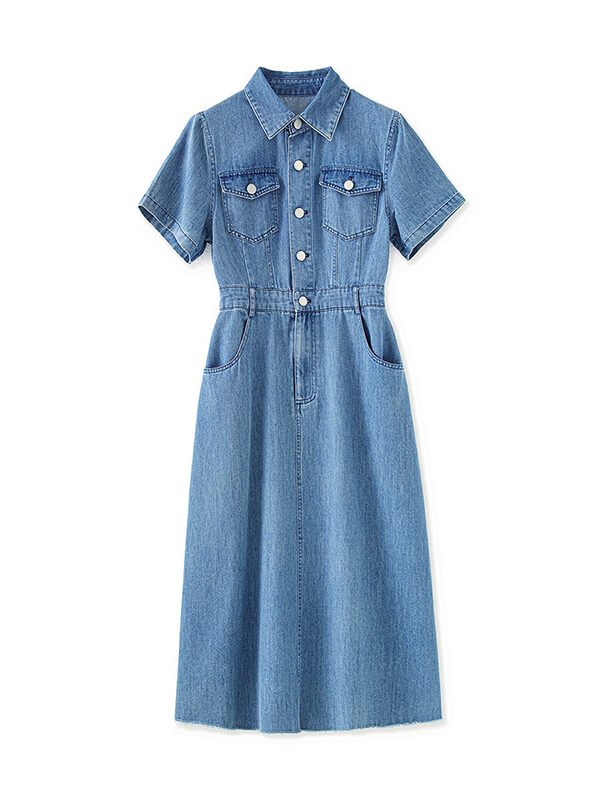 Blue Summer Thin Retro Denim Dress 1