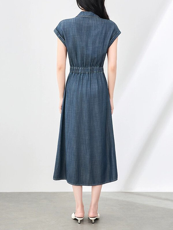 Wrinkle-Free Denim Shirt Dress Women - Office to Casual Button Down Collar Convertible Dress