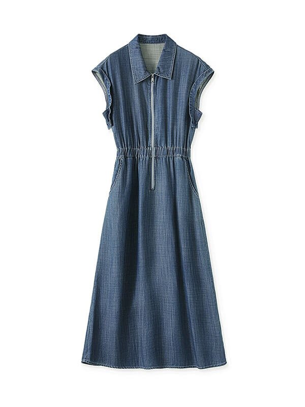 Hand-Finished Denim Shirt Dress Women - Recycled Cotton Button Down Office to Weekend