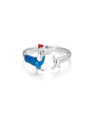Christmas Dachshund Ring S925 Sterling Silver