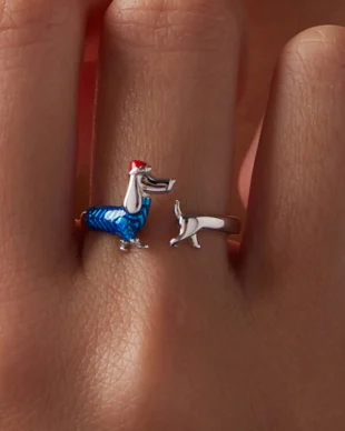 Christmas Dachshund Ring S925 Sterling Silver