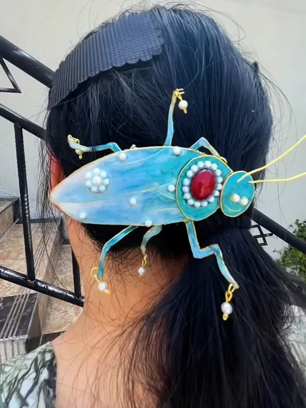 Handmade 14K Gold Cloisonné Cockroach Hairpin and Brooches 1