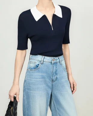 Color-Block Collar Knit Polo Shirt