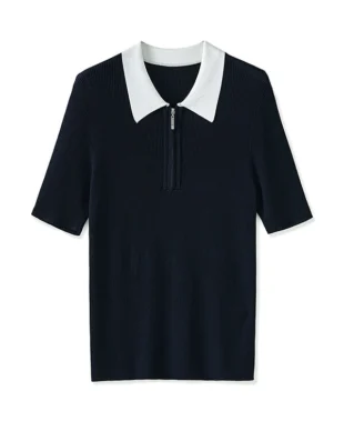 Color-Block Collar Knit Polo Shirt