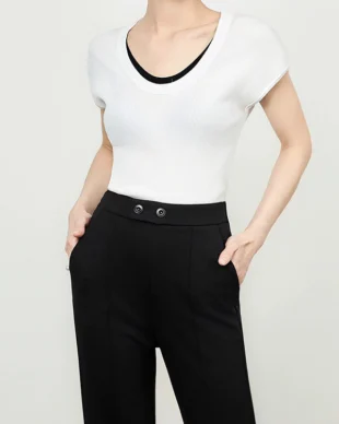 Color-Block Collar Mock-Two-Piece Knit Tee