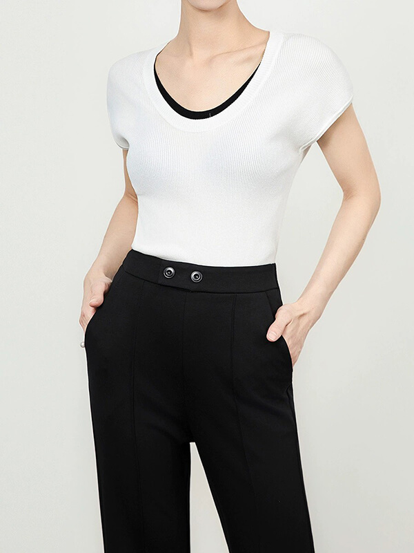 Color-Block Collar Mock-Two-Piece Knit Tee