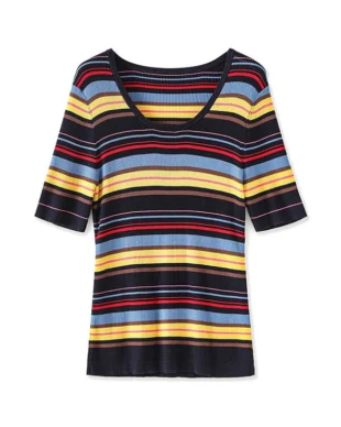 Color-Block Striped Slim-Fit Knit Tee
