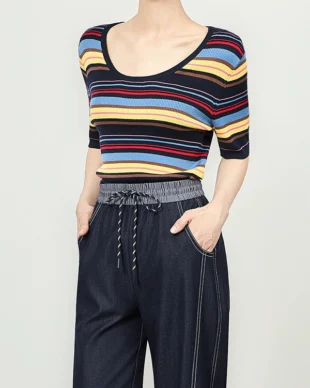 Color-Block Striped Slim-Fit Knit Tee