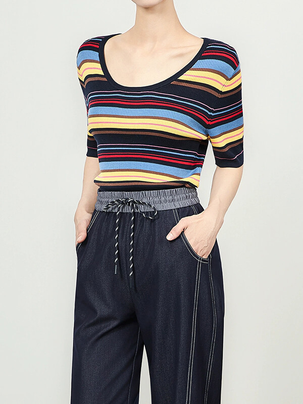 Color-Block Striped Slim-Fit Knit Tee
